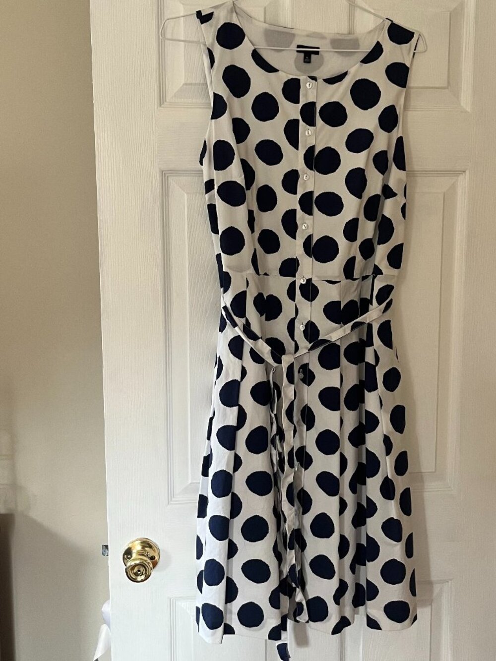 Talbots Sleeveless Polka Dot Button-Front Belted Shirt Dress, Size 14